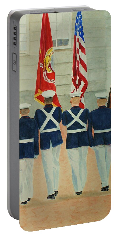 Military Portable Battery Charger featuring the painting Color Guard by Jill Ciccone Pike