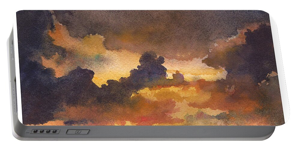 Clouds Painting Portable Battery Charger featuring the painting Colorado Clouds in Orange Sky by Anne Gifford
