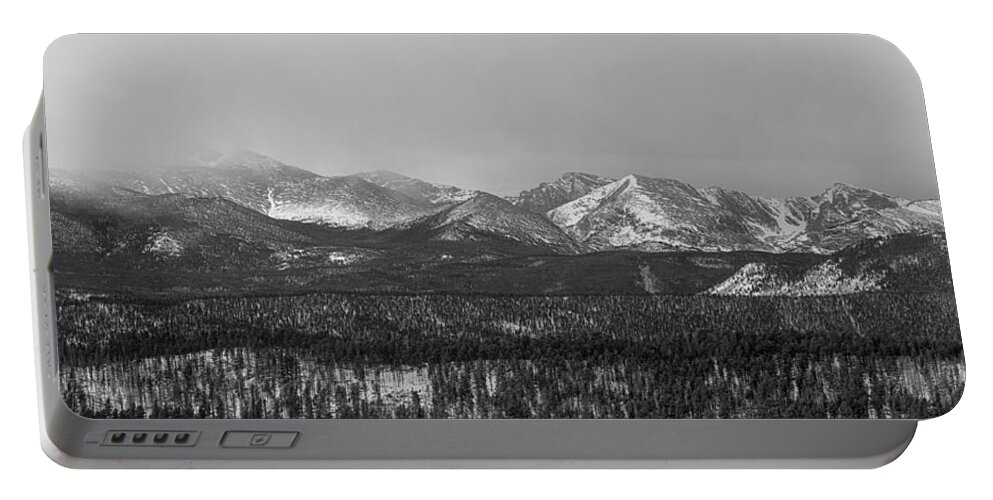 Panoramas Portable Battery Charger featuring the photograph Colorado Rocky Mountain Continental Divide Panorama BW Pt1 by James BO Insogna