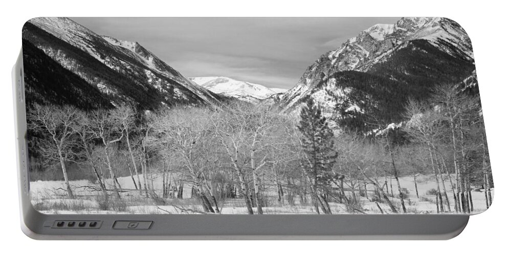 Trees Portable Battery Charger featuring the photograph Colorado Rocky Mountain Winter Horseshoe Park BW by James BO Insogna
