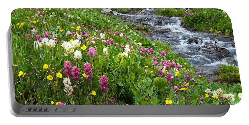 Wildflower Portable Battery Charger featuring the photograph Colorado Wildflower Meadow and Stream by Cascade Colors