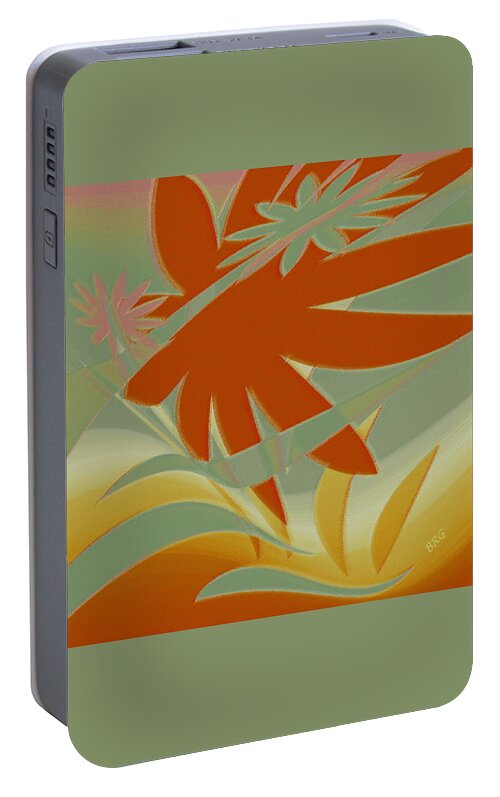 Botanical Abstract Portable Battery Charger featuring the digital art Colored Jungle Orange Splash by Ben and Raisa Gertsberg