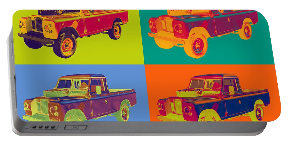 1971 Landrover Portable Battery Charger featuring the photograph Colorful 1971 Land Rover Pick up Truck Pop Art by Keith Webber Jr