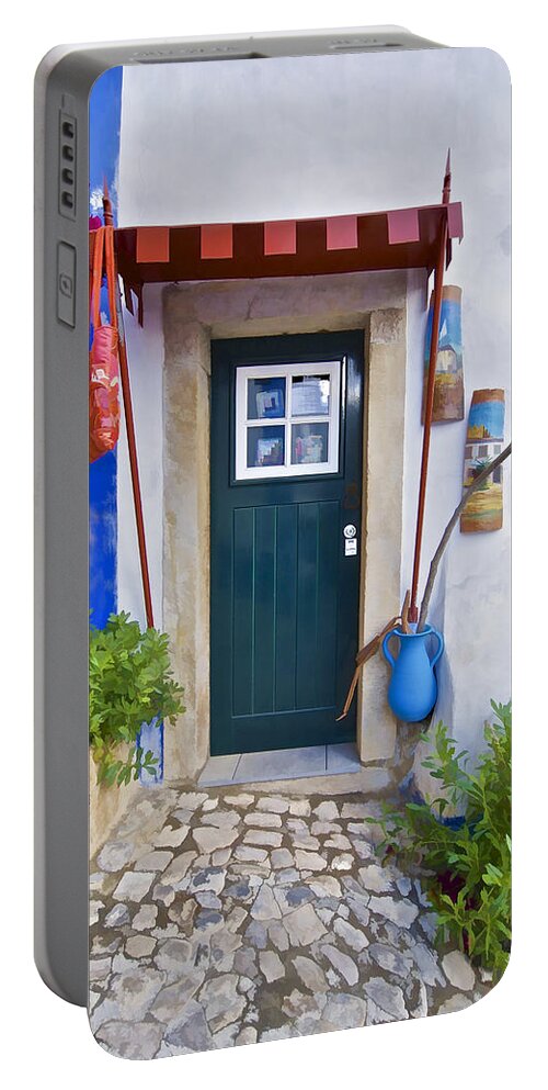 Obidos Portable Battery Charger featuring the photograph Colorful Door of Obidos by David Letts