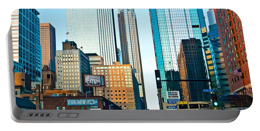  Minnesota Photo Portable Battery Charger featuring the digital art Colorful Minneapolis by Susan Stone