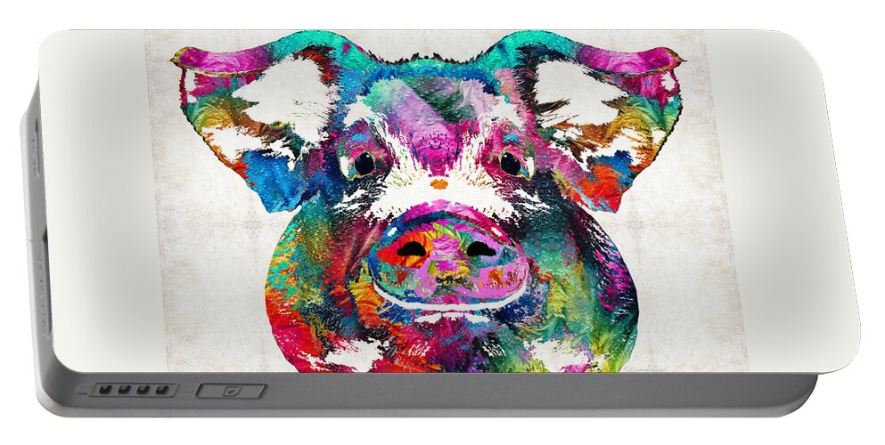 Pig Portable Battery Charger featuring the painting Colorful Pig Art - Squeal Appeal - By Sharon Cummings by Sharon Cummings