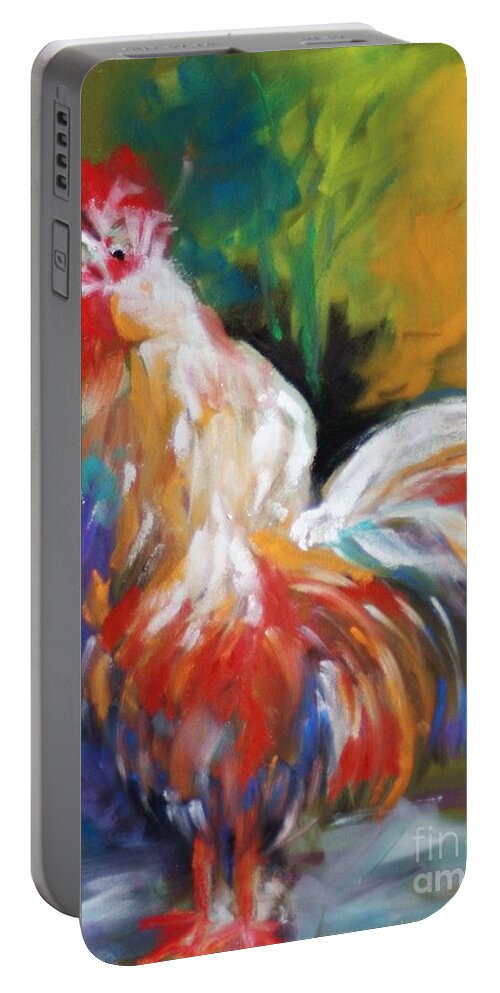 Rooster Portable Battery Charger featuring the painting Colorful Rooster by Melinda Etzold