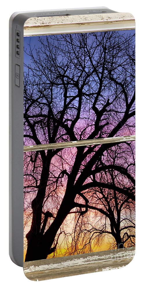 Window Portable Battery Charger featuring the photograph Colorful Tree White Farm House Window Portrait View by James BO Insogna