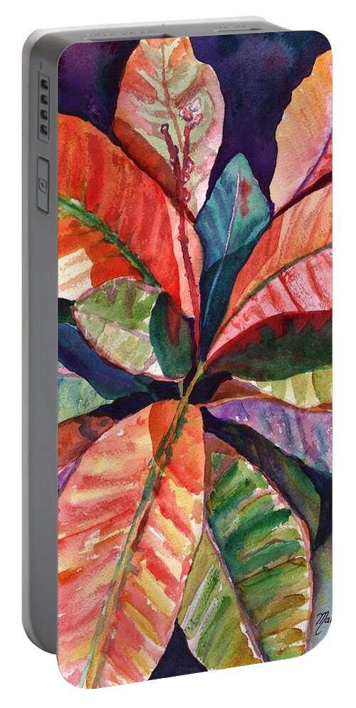 Tropical Leaves Portable Battery Charger featuring the painting Colorful Tropical Leaves 1 by Marionette Taboniar