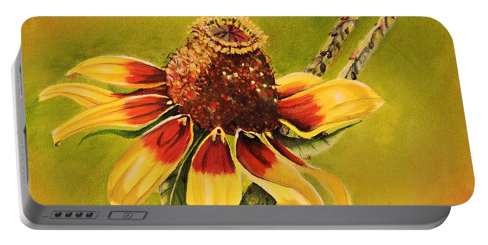 Flower Portable Battery Charger featuring the painting Coloring the Pasture by Karen Beasley