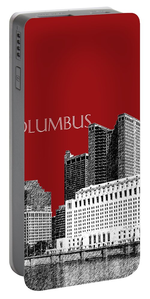 Architecture Portable Battery Charger featuring the digital art Columbus Skyline - Dark Red by DB Artist