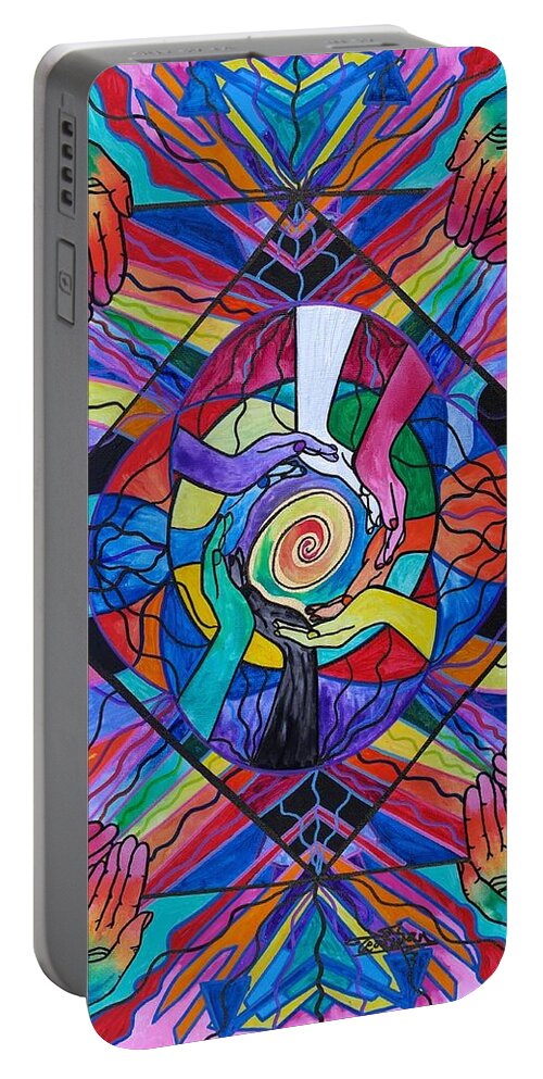 Vibration Portable Battery Charger featuring the painting Come Together by Teal Eye Print Store