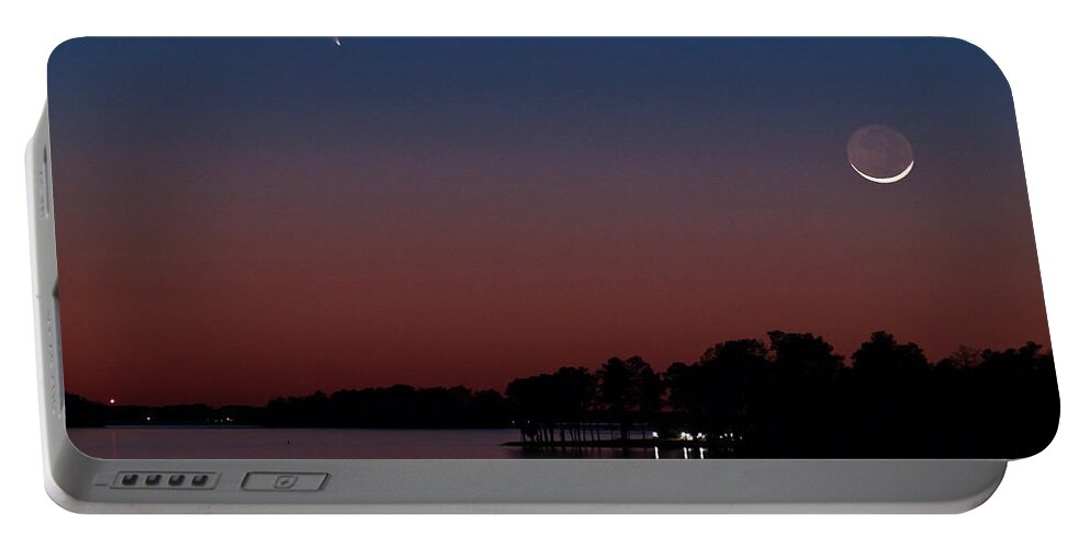 Comet Portable Battery Charger featuring the photograph Comet PanStarrs and Crescent Moon by Charles Hite