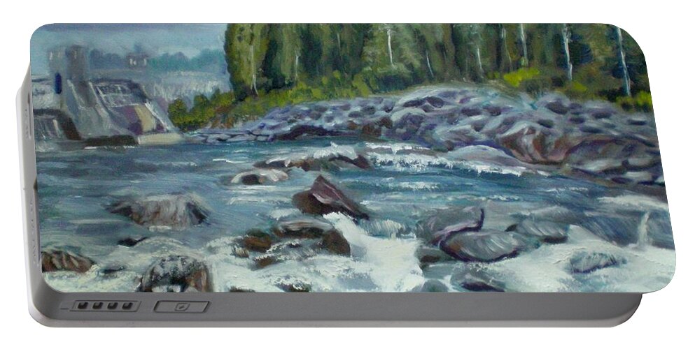 River Portable Battery Charger featuring the painting Coming water by Elena Sokolova