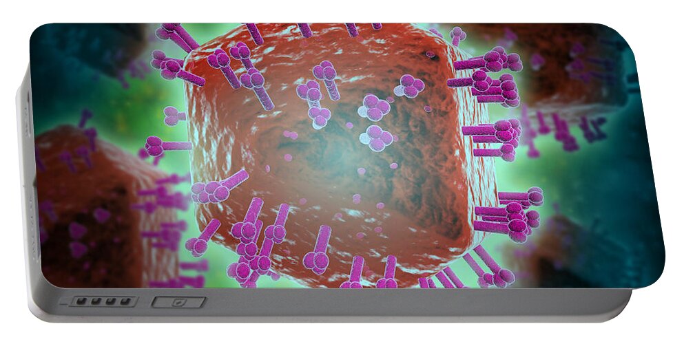 Single Object Portable Battery Charger featuring the digital art Conceptual Image Of Hiv Virus by Stocktrek Images