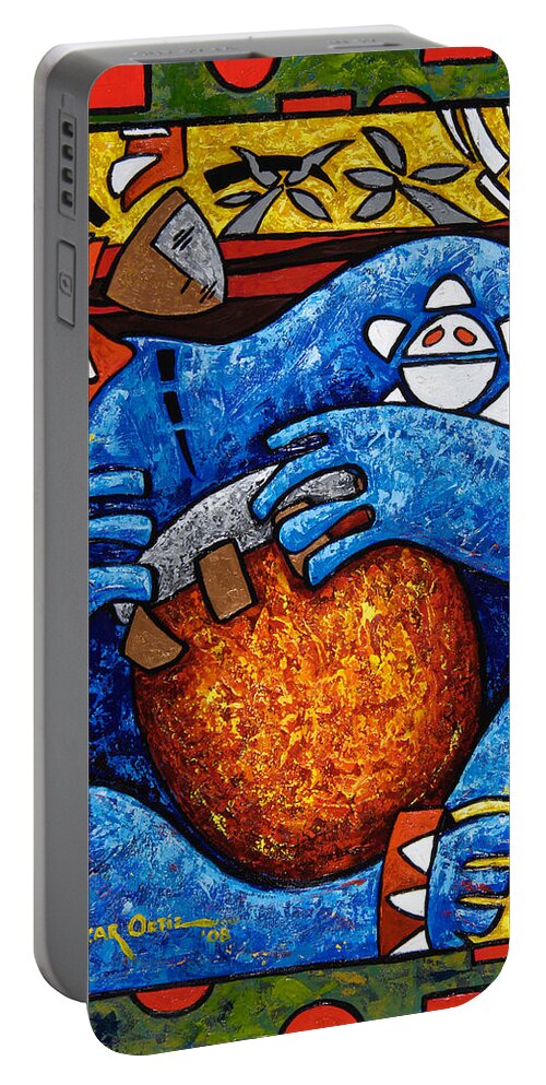 Puerto Rico Portable Battery Charger featuring the painting Conga on Fire by Oscar Ortiz