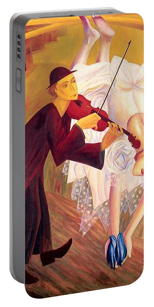 Conjured Melodies Portable Battery Charger featuring the painting Conjured Melodies by Israel Tsvaygenbaum