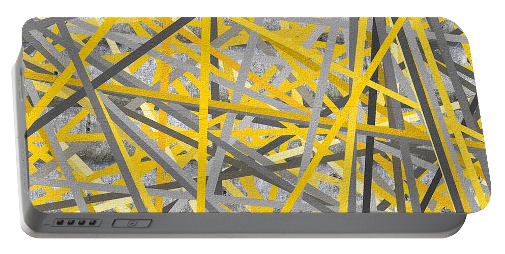 Yellow Portable Battery Charger featuring the painting Connection - Yellow And Gray Wall Art by Lourry Legarde