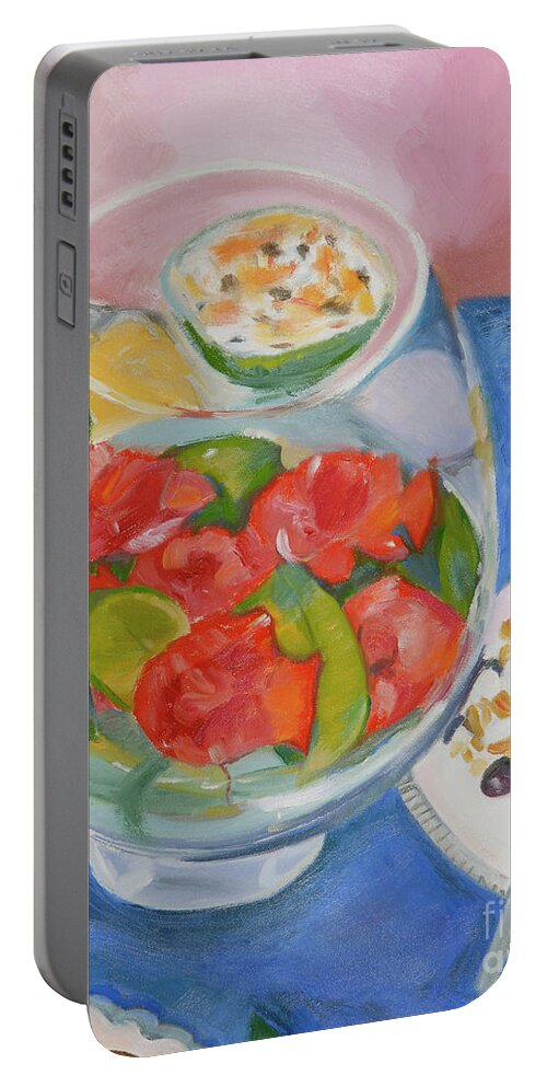 Floral Portable Battery Charger featuring the painting Cookies and Camellias by Karen Francis