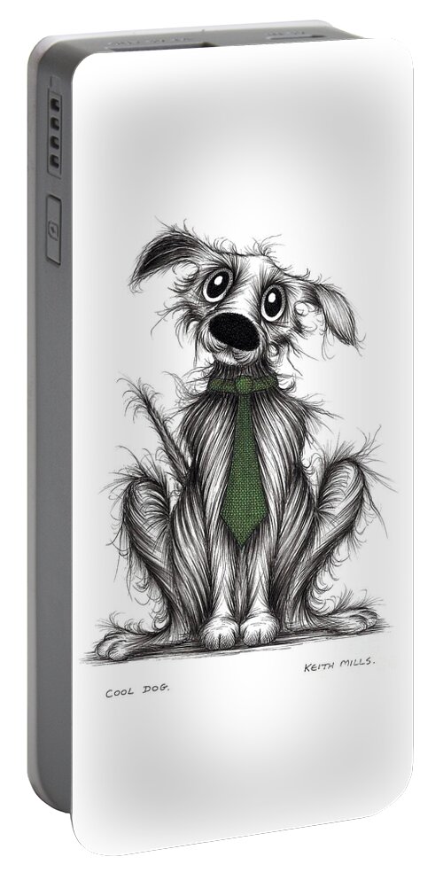 Handsome Pooch Portable Battery Charger featuring the drawing Cool dog by Keith Mills