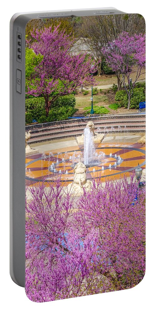Chattanooga Portable Battery Charger featuring the photograph Coolidge Park Fountain in Spring by Tom and Pat Cory