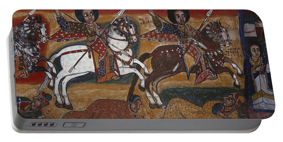 Africa Portable Battery Charger featuring the painting Coptic Fresco Of Crusaders by George Holton