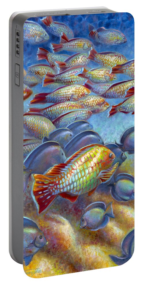 Underwater Coral Reef Portable Battery Charger featuring the painting Coral Reef Life I by Nancy Tilles