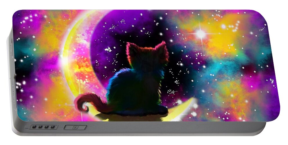 Cat Art Portable Battery Charger featuring the digital art Cosmic Cat by Nick Gustafson