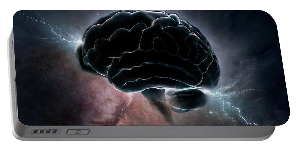 Brain Portable Battery Charger featuring the digital art Cosmic Intelligence by Johan Swanepoel