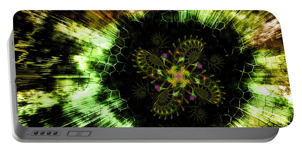 Corporate Portable Battery Charger featuring the digital art Cosmic Solar Flower Fern Flare by Shawn Dall