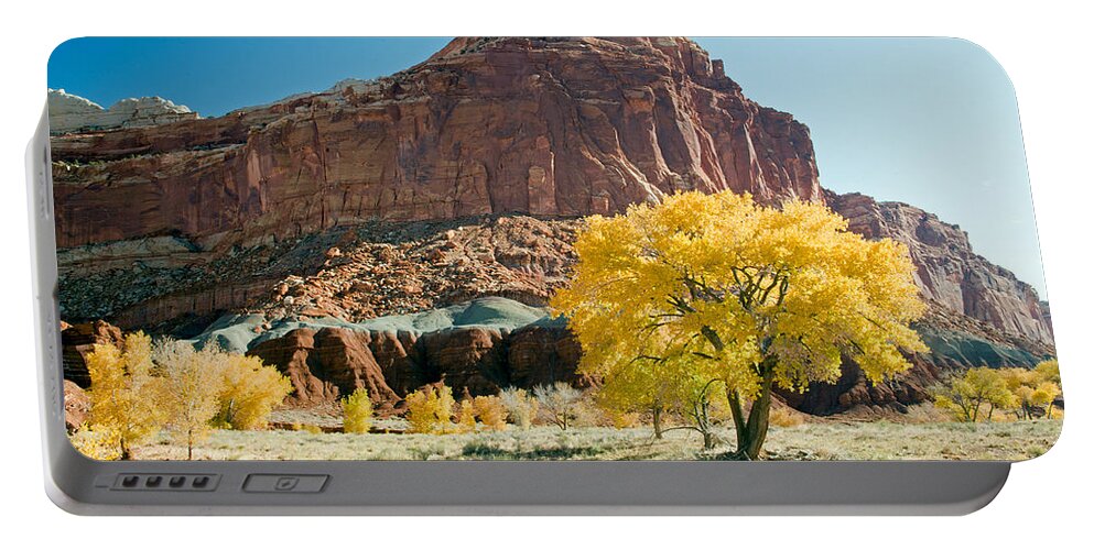 Autumn Portable Battery Charger featuring the photograph Cottonwoods in Fall The CastleCapitol Reef National Park by Fred Stearns