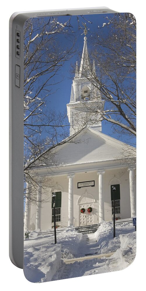 Winter Portable Battery Charger featuring the photograph Country Church In Winter Maine by Keith Webber Jr