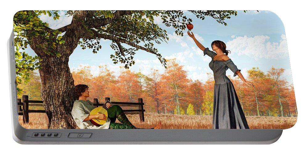 Couple At The Apple Tree Portable Battery Charger featuring the digital art Couple at the Apple Tree by Daniel Eskridge