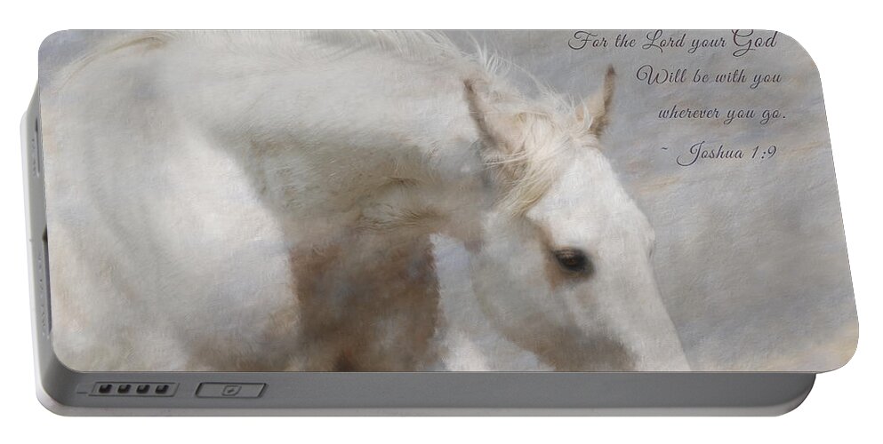 Horse Painting Portable Battery Charger featuring the digital art White Horse Courage by Constance Woods