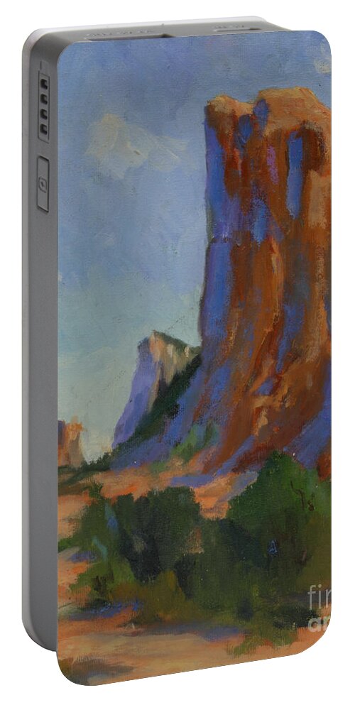 Arizona Portable Battery Charger featuring the painting Courthouse Rock II by Maria Hunt
