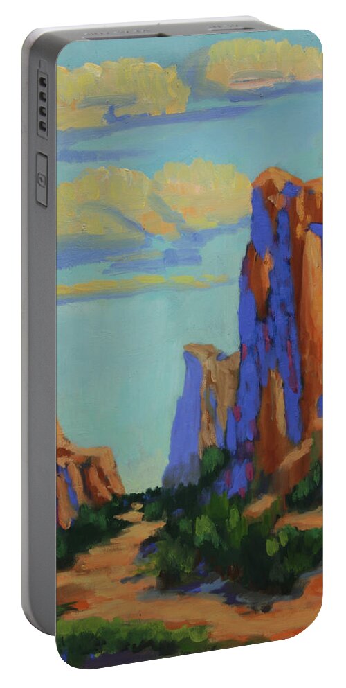 Sedona Portable Battery Charger featuring the painting Courthouse Rock in Sedona by Maria Hunt