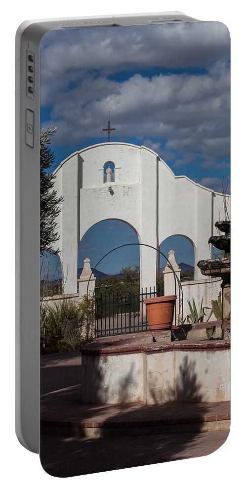 Arches Portable Battery Charger featuring the photograph Courtyard at the Mission by Ed Gleichman
