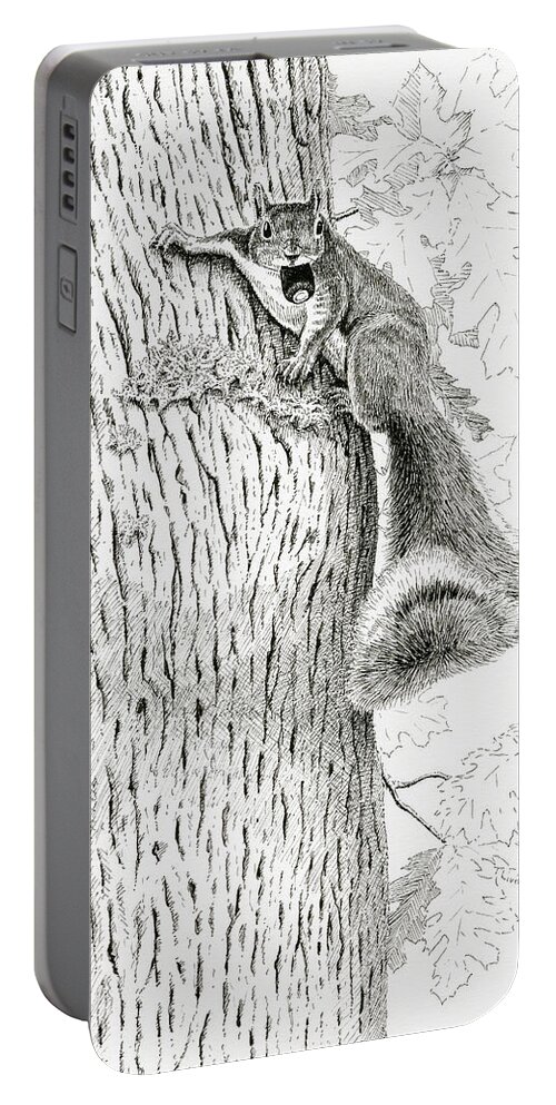 Wildlife Portable Battery Charger featuring the drawing Coveting Nuts by Timothy Livingston