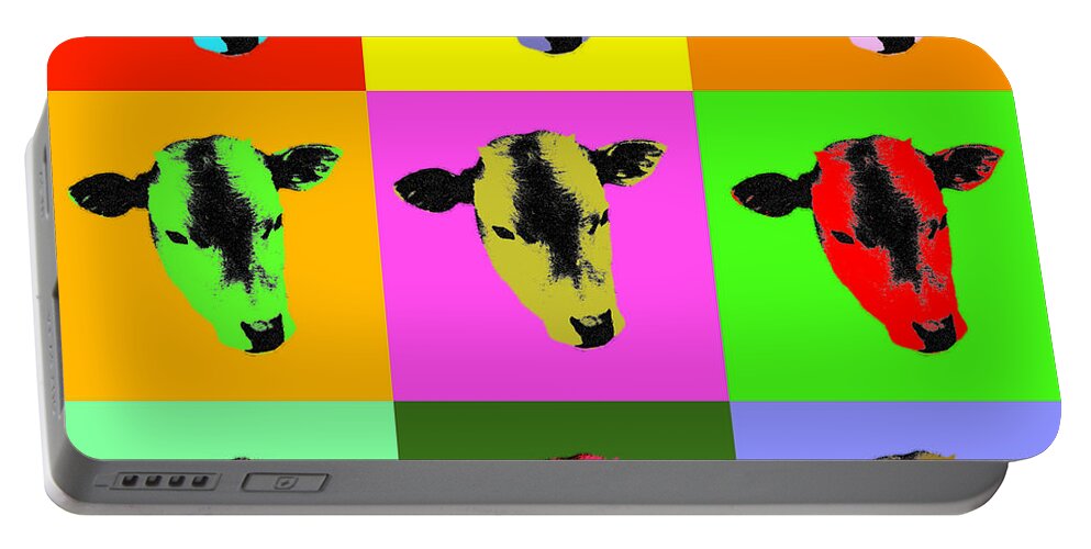 Cow Portable Battery Charger featuring the digital art Cow Pop Art by Jean luc Comperat