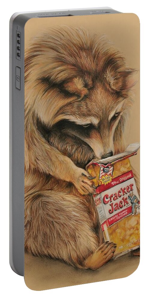 Crack Jack Portable Battery Charger featuring the drawing Cracker Jack Bandit by Jean Cormier