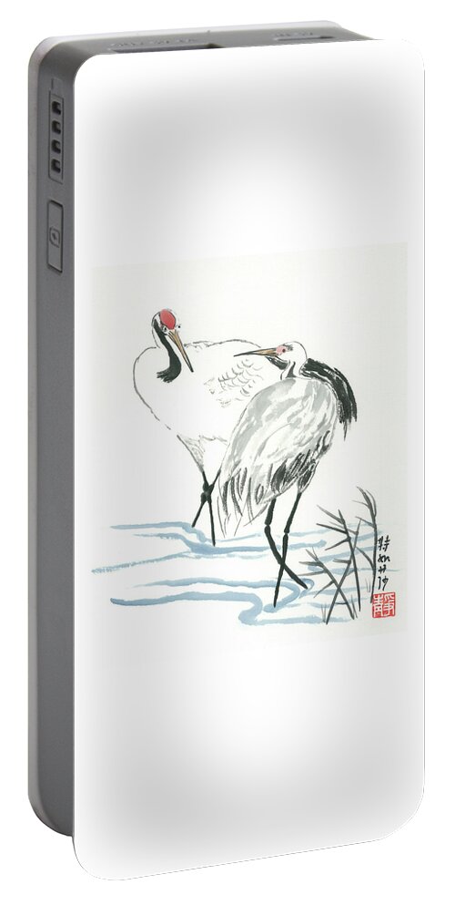 Crane Portable Battery Charger featuring the painting Crane Couple by Terri Harris