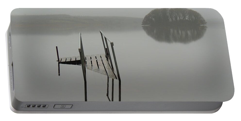 Irish Mist Portable Battery Charger featuring the photograph Crannog at Lake Knockalough by James Truett
