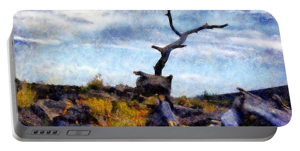 Craters Of The Moon Portable Battery Charger featuring the digital art Craters of the Moon Dead Tree by Kaylee Mason