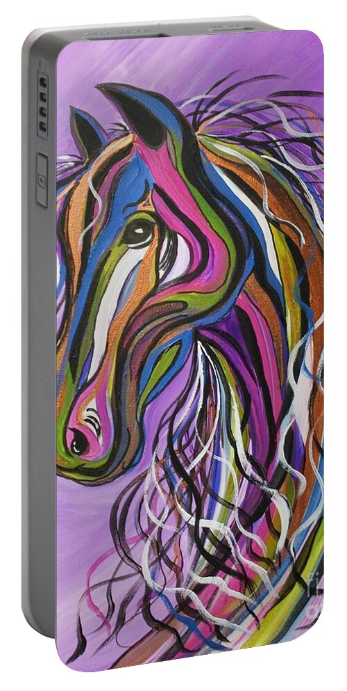 Horse Portable Battery Charger featuring the painting Crazy Horse by Janice Pariza