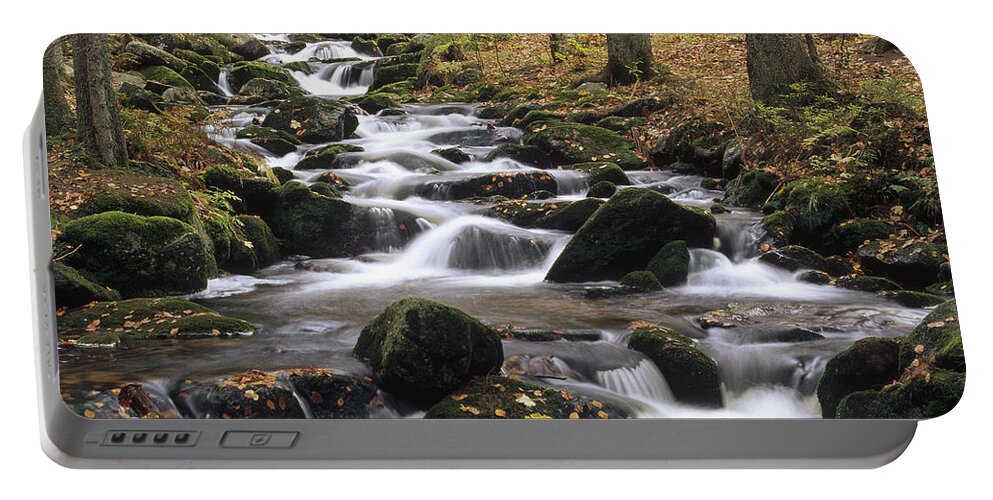 Feb0514 Portable Battery Charger featuring the photograph Creek Cascading And Forest Bayerischer by Konrad Wothe