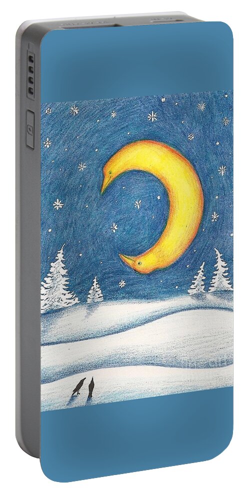 Print Portable Battery Charger featuring the painting Crescent Moon by Margaryta Yermolayeva