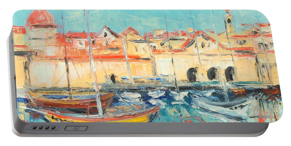 Dubrovnik Portable Battery Charger featuring the painting Croatia - Dubrovnik harbour by Luke Karcz