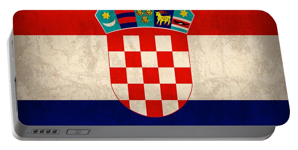 Croatia Portable Battery Charger featuring the mixed media Croatia Flag Vintage Distressed Finish by Design Turnpike