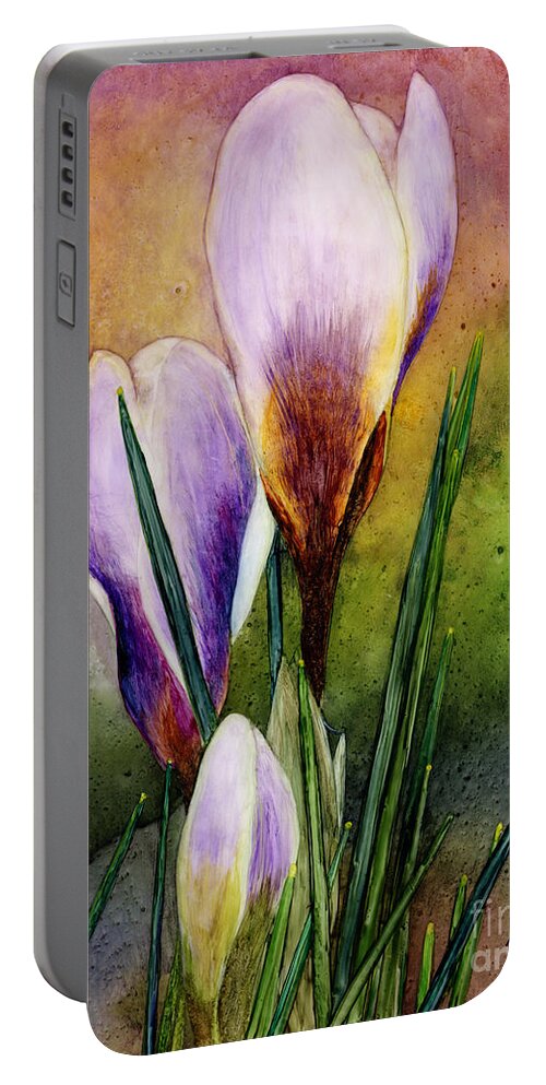 Crocus Portable Battery Charger featuring the painting Crocus by Hailey E Herrera