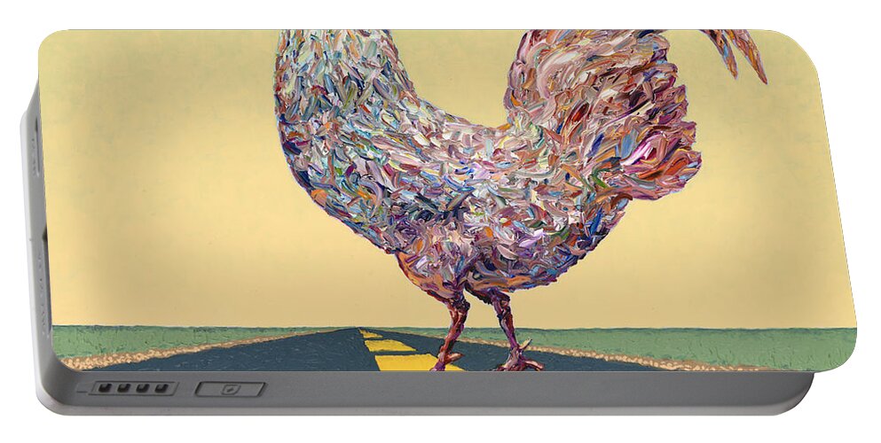 Chicken Portable Battery Charger featuring the painting Crossing Chicken by James W Johnson